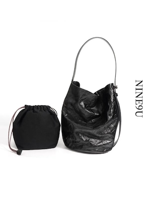 wrinkled leather soft bucket-bag 2color【NINE-A7649】
