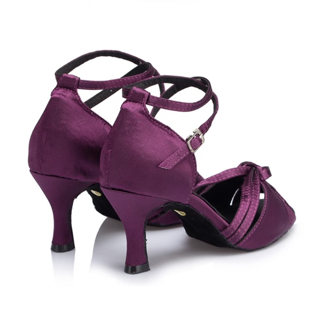 サテン オープントゥ アンクルストラップ ダンスシューズ 1col　D00379