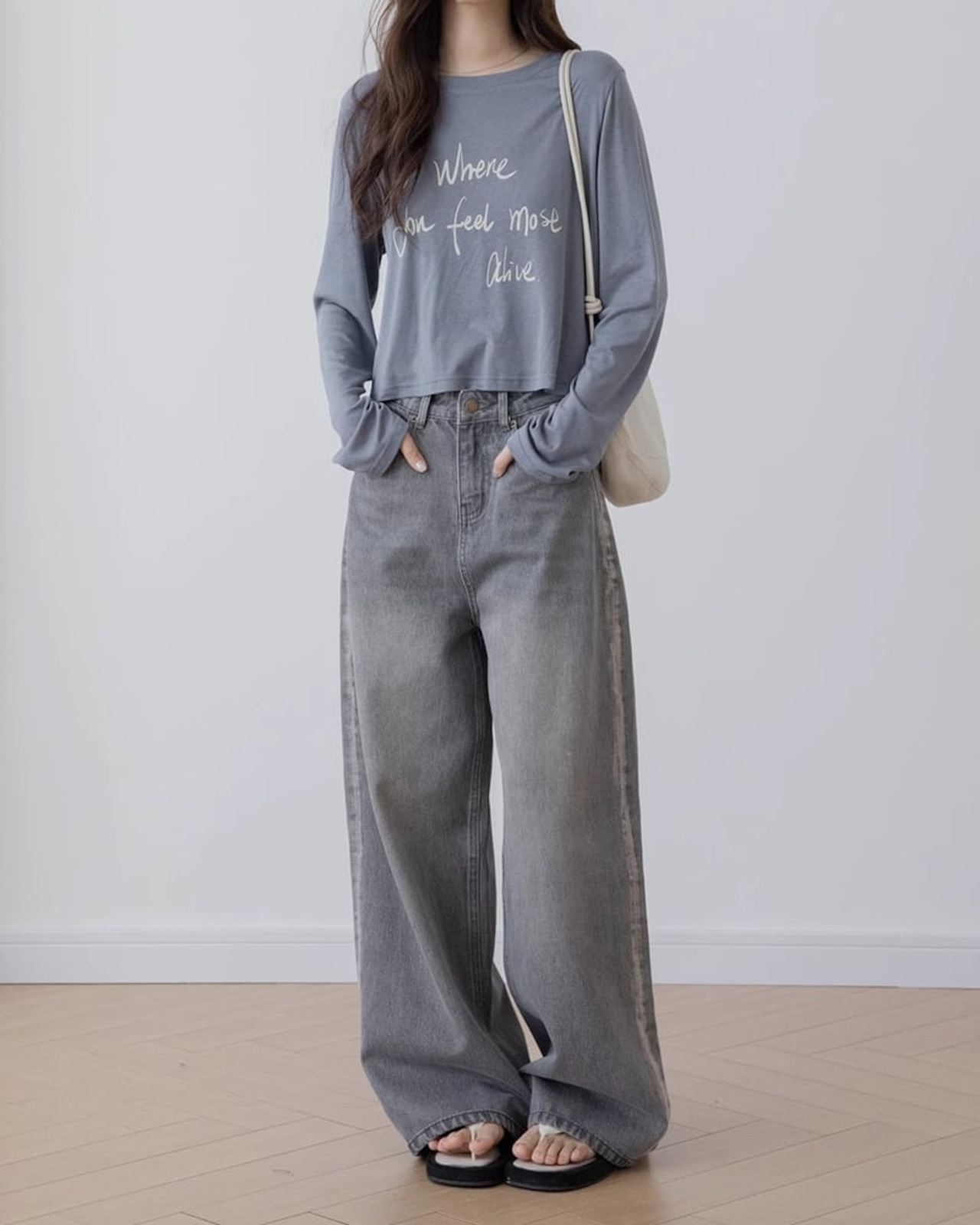 Wide leg damage denim Pants T20166