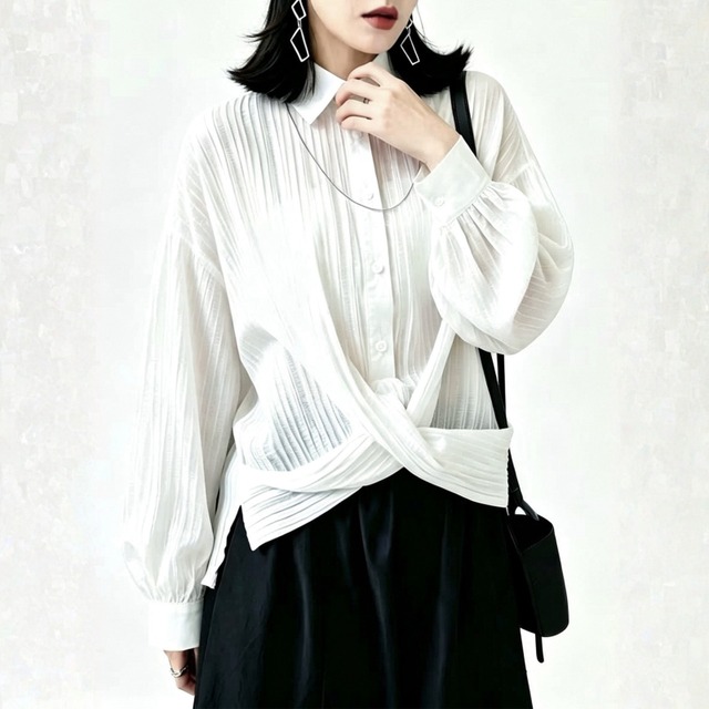 Twist pleated design shirt【2color】 C1632