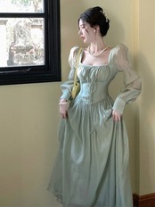 【0252】Vintage Chiffon Lantern Long Sleeve Dress