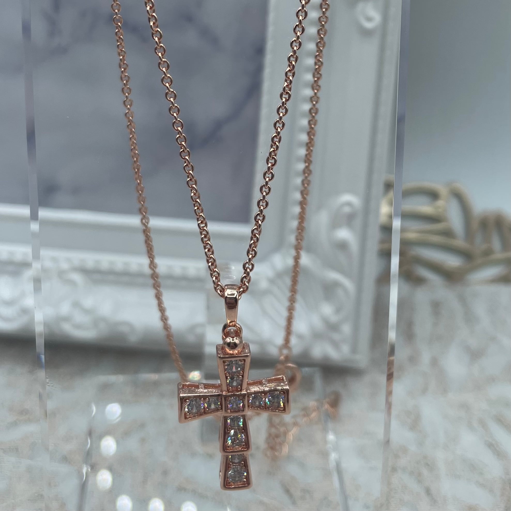 クロスネックレス ピンクゴールド 十字架 ジルコニア | jewelry Tim