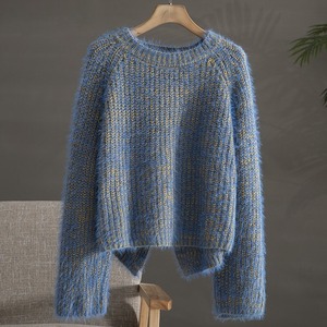 クルーネックブルーニットセーター W00847