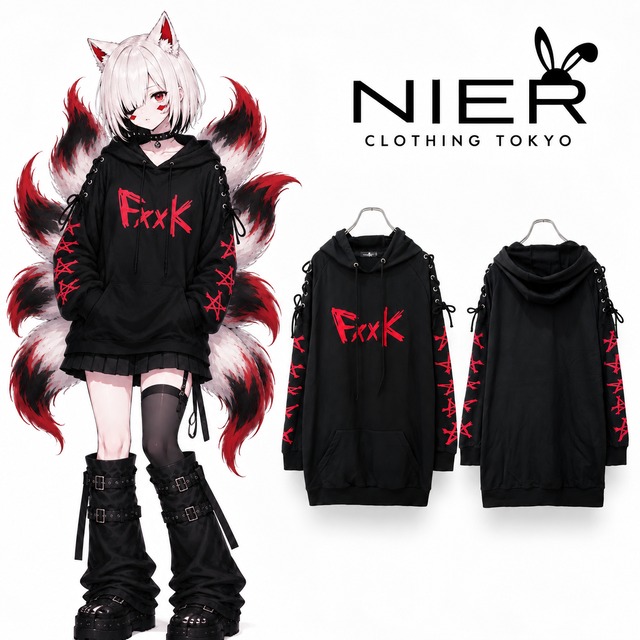BRAID OFF-SHOULDER PARKA【RED Fxxk】