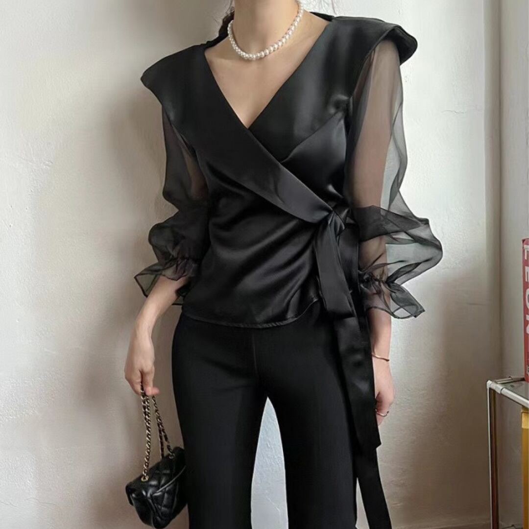 シースルー ウエスト リボン ブラウス 341276