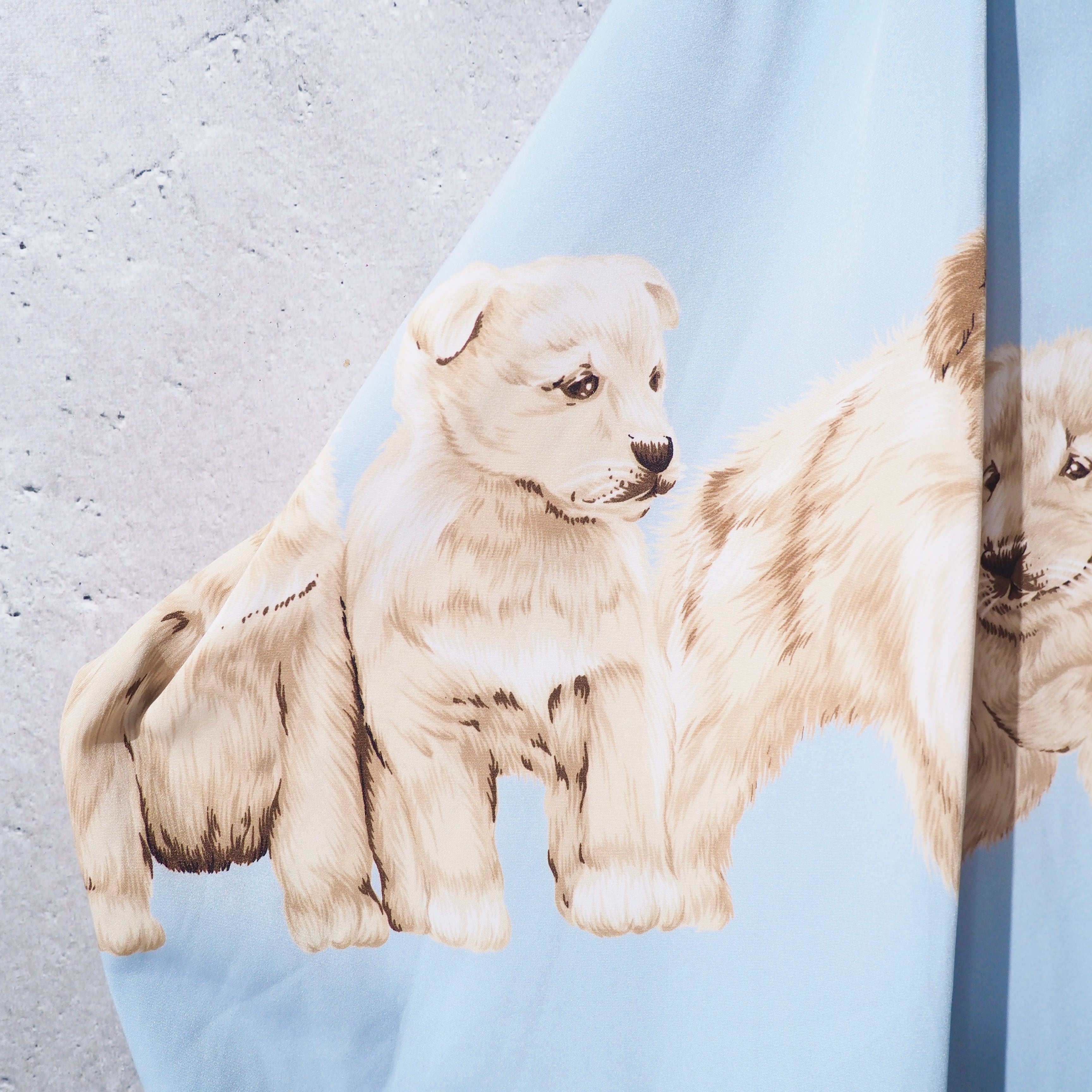 1980s Pretty Puppy Dogs printed vintage Open collar Shirt