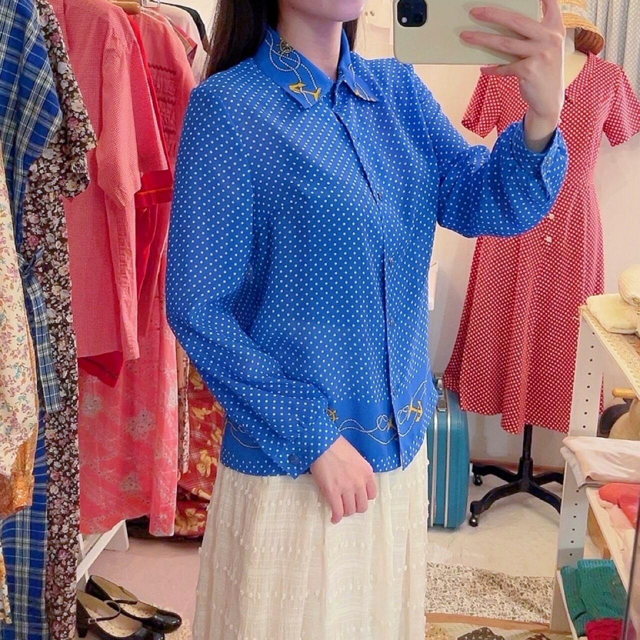 marine dot blue shirt