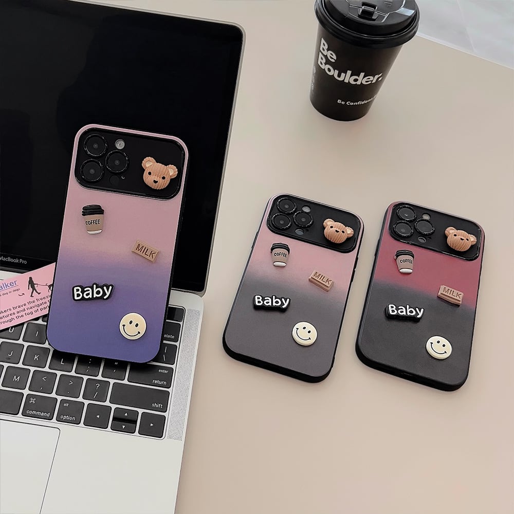 iPhone15対応】かわいいグラデーション◎クマさん 立体デコ Bear 韓国