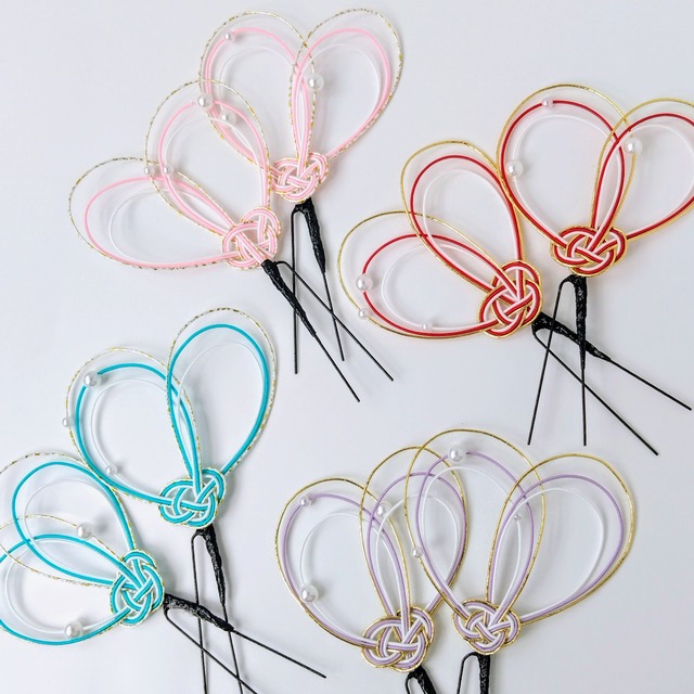 【全４色】淡路結びの水引ヘアパーツ2個セット