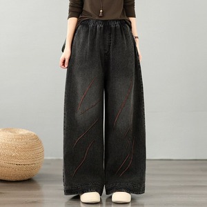 ELASTIC WAIST EMBROIDERED WIDE LEG PANTS M-18562