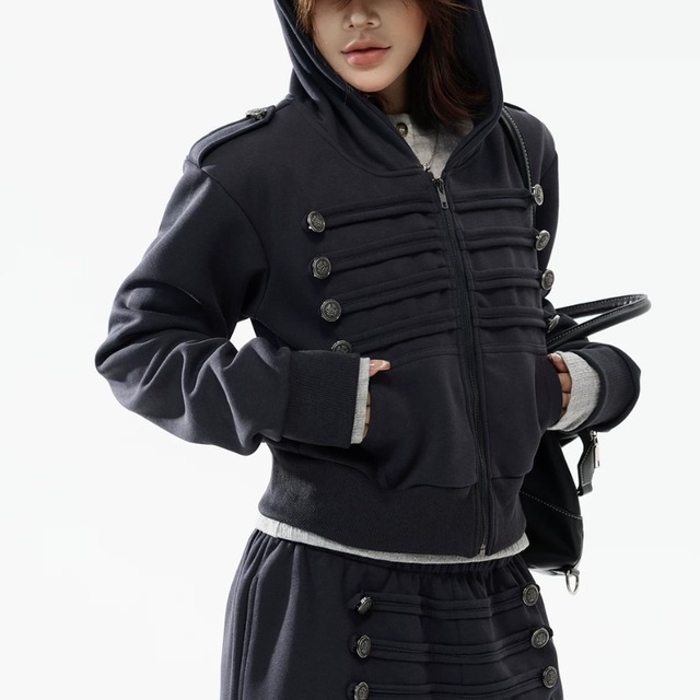 napoleon-style button zip hoodie　ナポレオンボタンジップパーカー　J2112