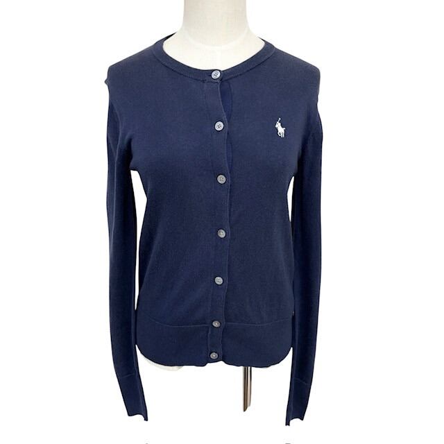 中古 ポロラルフローレン POLO RALPH LAUREN 長袖 カーディガン クリーニング済み ネイビー レディース XSサイズ