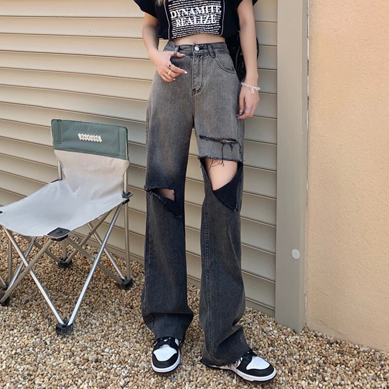 カラージーンズ レディースサマールーズハイウェストウェストワイドレッグパンツ 夏物 ワイドパンツ スーパーモール22157885697