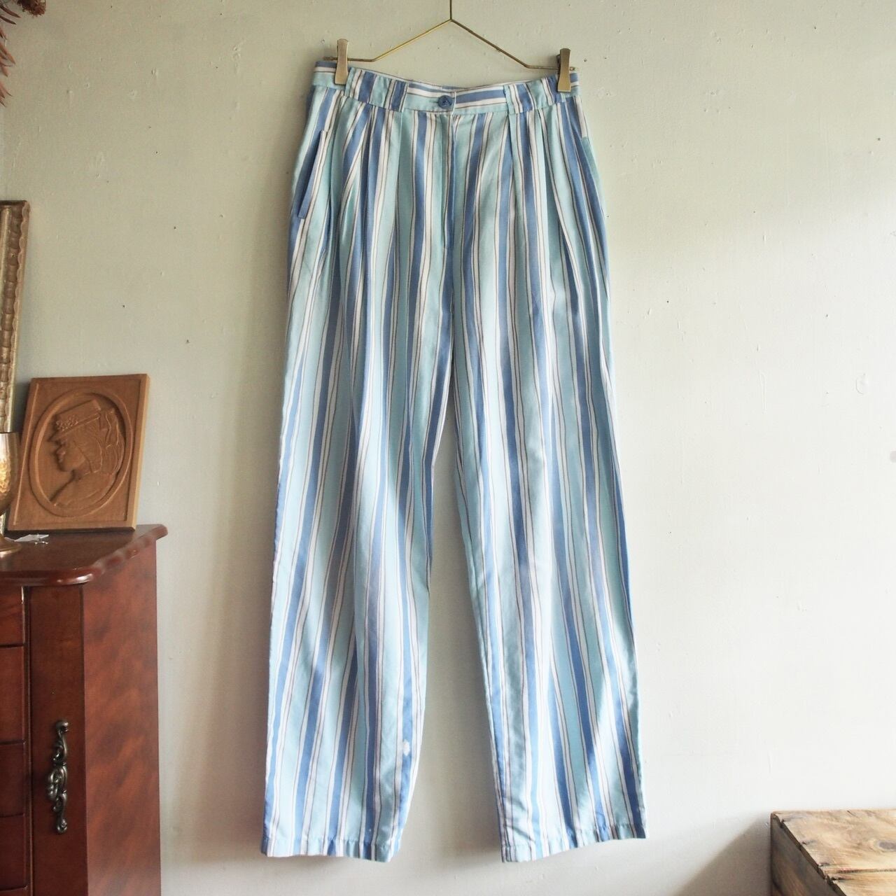 スイス製ブルーのストライプパンツ/Euro vintage stripe pants 