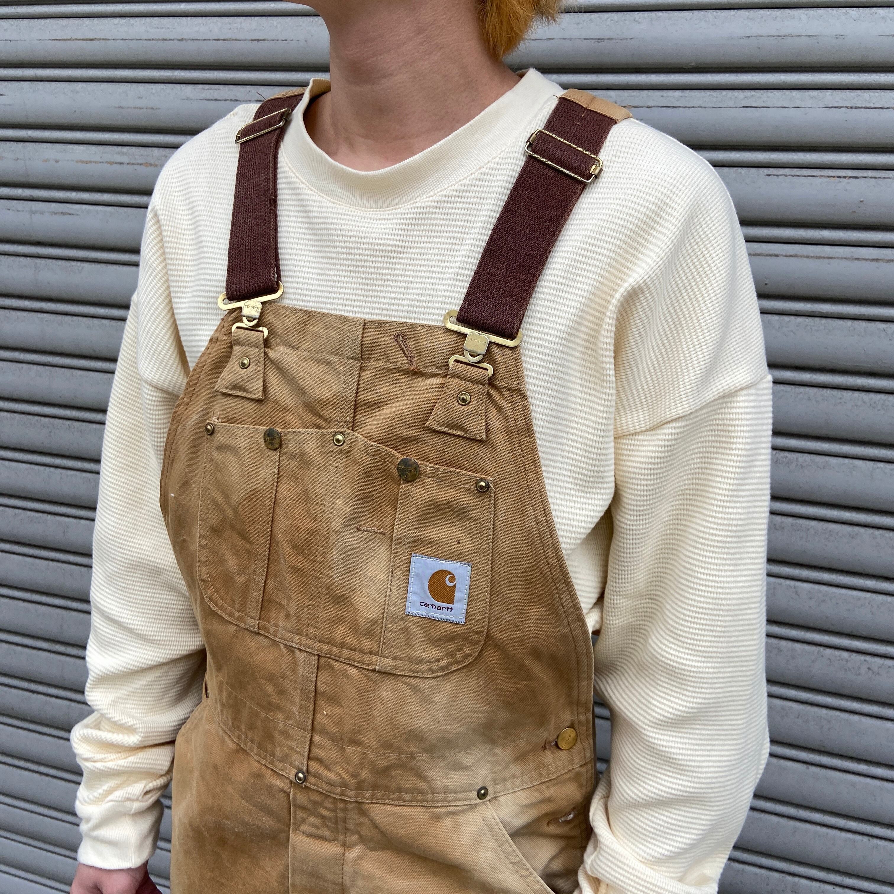 送料無料』80s Carhartt ダックダブルニーオーバーオール W34L30