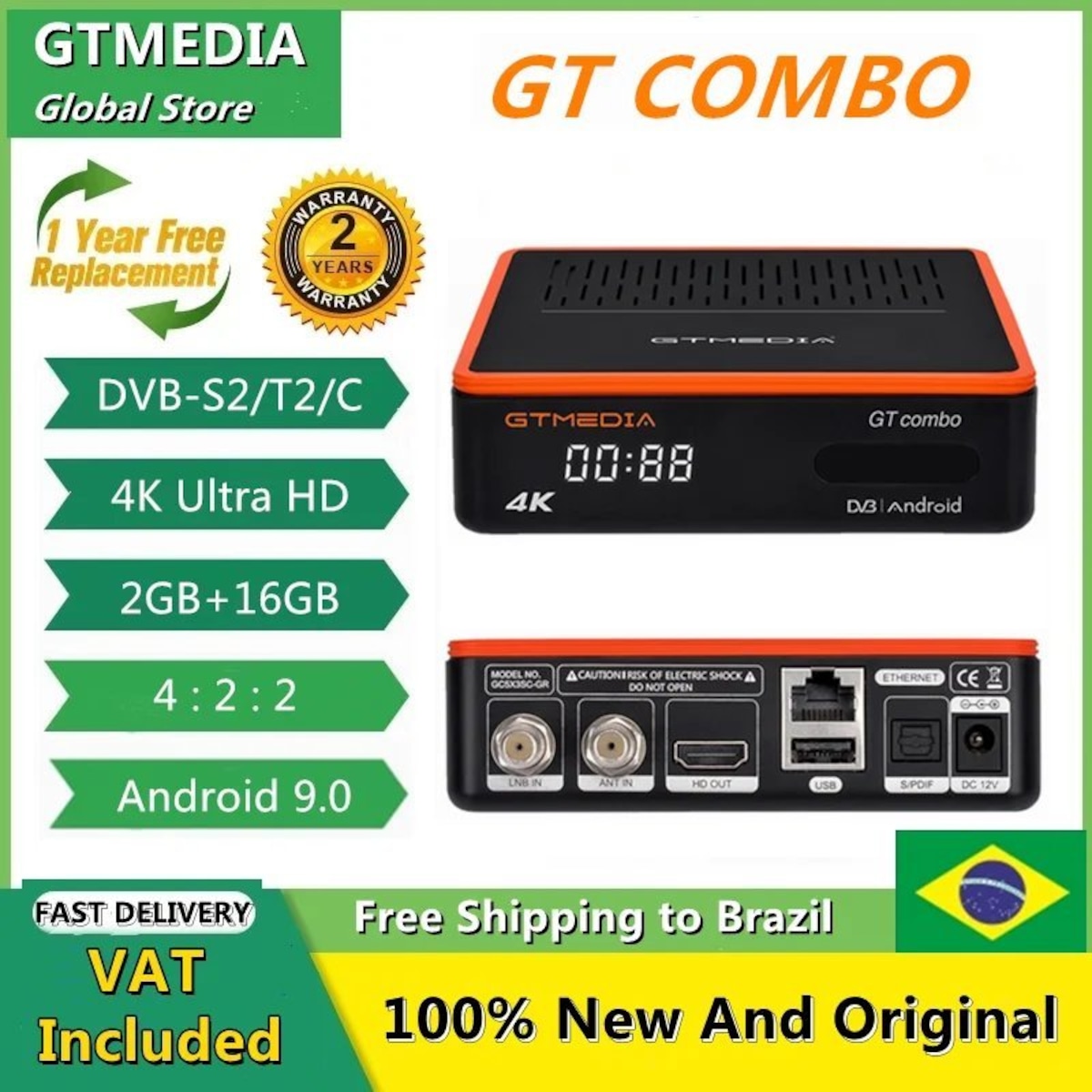 Generic Stb GTMEDIA GT コンボ android 9.0 スマート TV BOX+DVB-/S2/S2X/T/T2/C 内蔵 Wifi 衛星受信機 ...