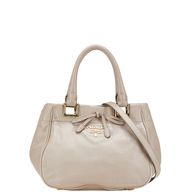 プラダ リボン ハンドバッグ ショルダーバッグ 2WAY ベージュ レザー レディース PRADA 【中古】