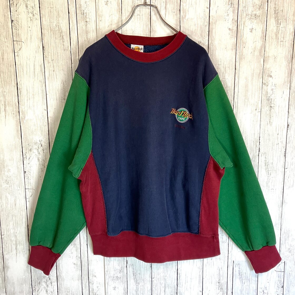 90s USA製 ハードロックカフェ スウェット トレーナー L 赤 ロゴ刺繍  