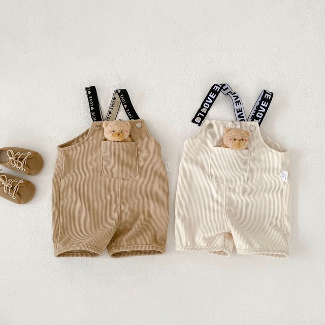 【BABY】リブ編みくま付きサロペットハーフパンツ - 14