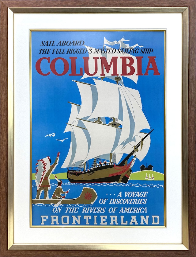 ディズニー テーマパーク「フロンティアランド/帆船コロンビア号」展示用フック付額装ポスター