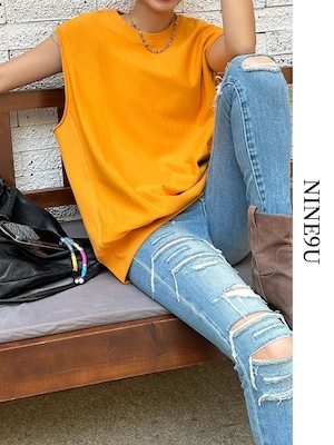 no-sleeve oversize vest tops 2color【NINE7835】