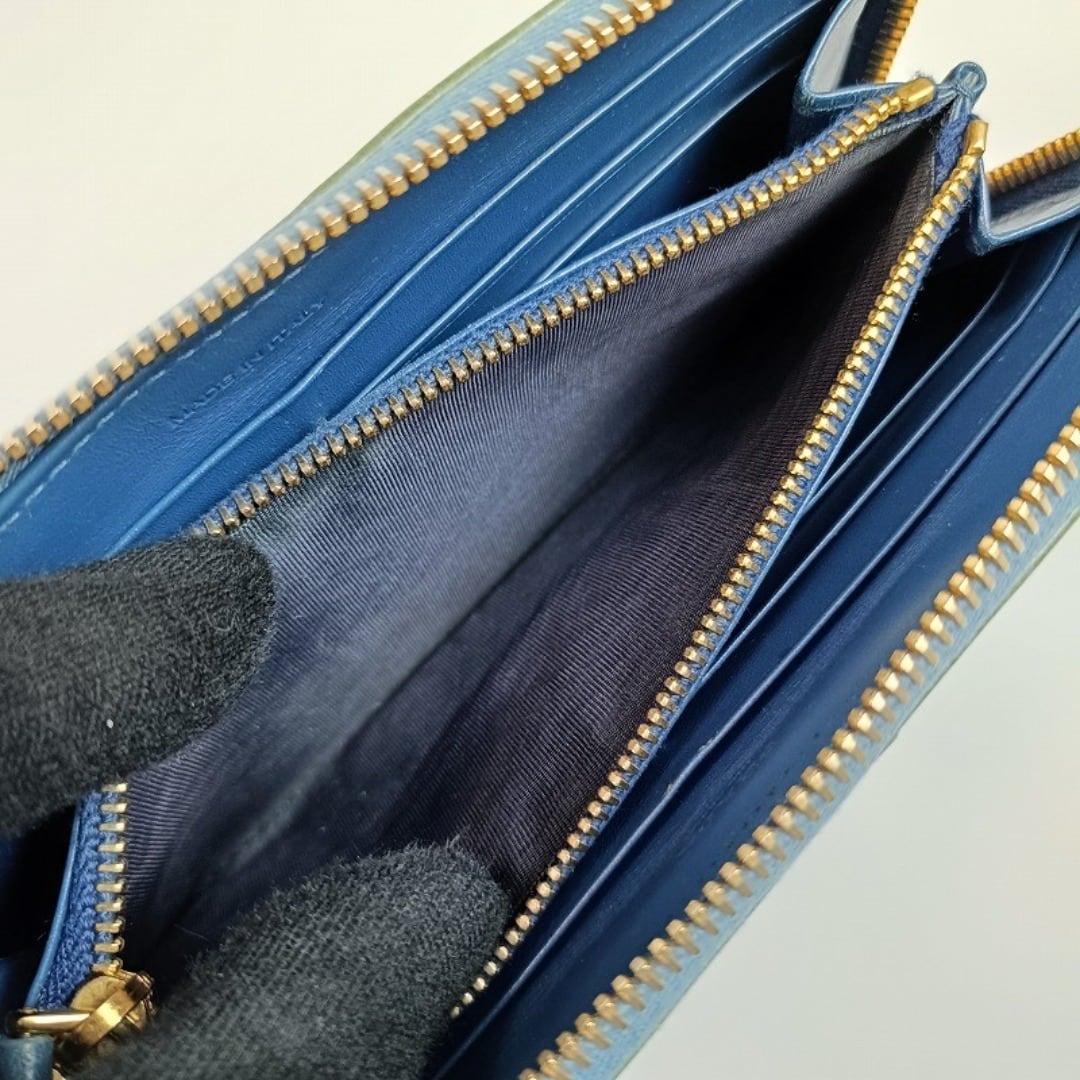 レア PRADA プラダ ラウンドファスナー 長財布 オーストリッチ ブルー