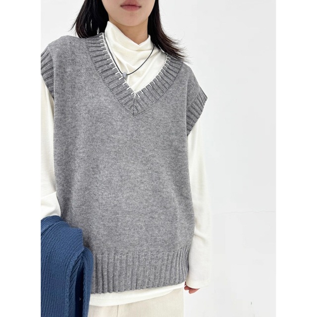 stitched V-neck knit vest　ステッチVネックニットベスト　J1608