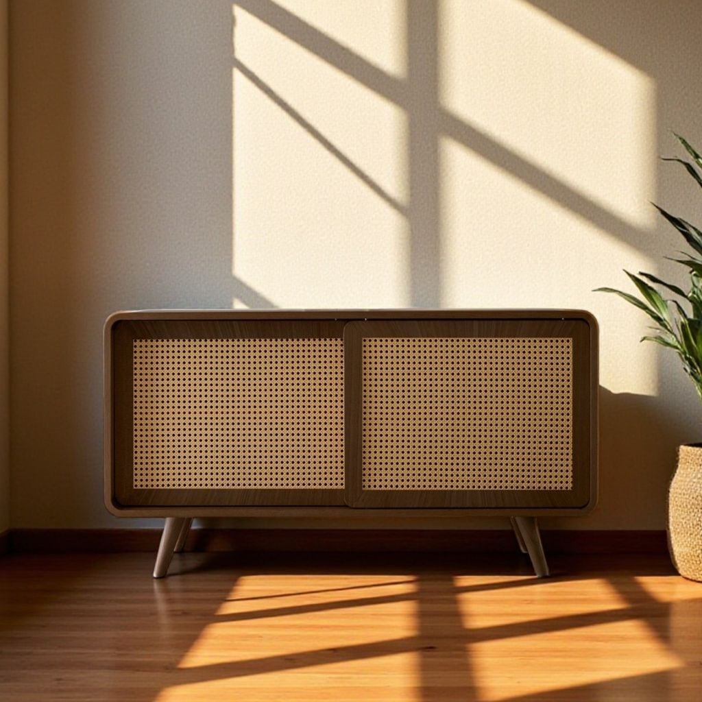 Rattan Cabinet Slide Door Black / ラタンキャビネット 引き戸仕様