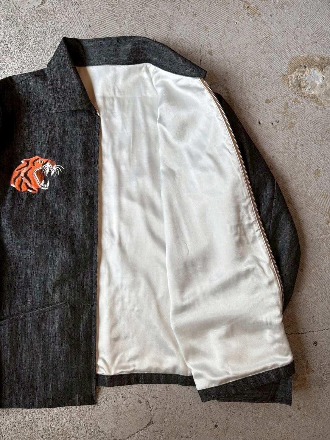 THREEFACE THREE SKULLS VIETNAM JACKET BLACK DENIM | vintage