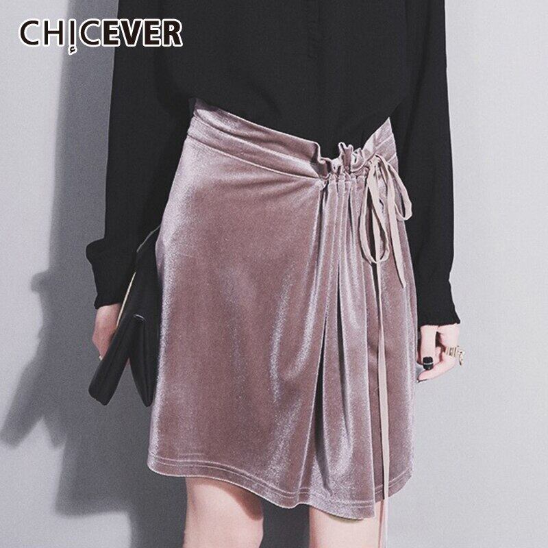 CHICEVERレースアップシャーリングスカート女性ウエスト特大非対称ミニスカート春服2020 スプリング 春物 6base576465235740