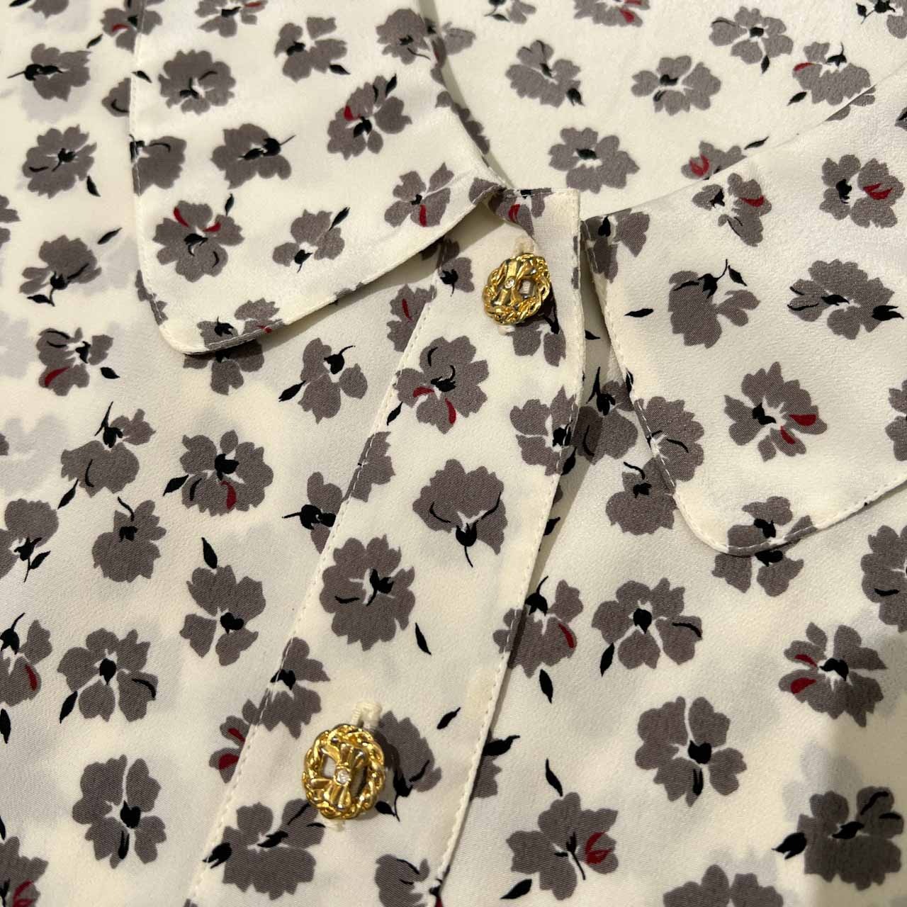 Leilian レリアン 金ボタン 花柄 総柄 長袖シャツ ブラウス サイズ 7 /ホワイト/レディース/日本製/薄手
