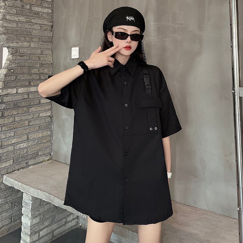 Styleシリーズ シャツ トップス 半袖 夏 男女兼用衣装 メンズ レディース 原宿風 かっこいい 黒い Elegant