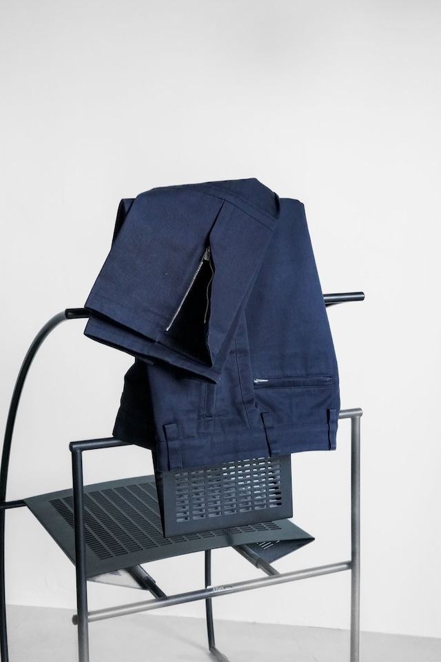 00's "HERMÈS" Navy Color Cotton Chino Zip Design Trousers (Design by Véronique Nichanian)