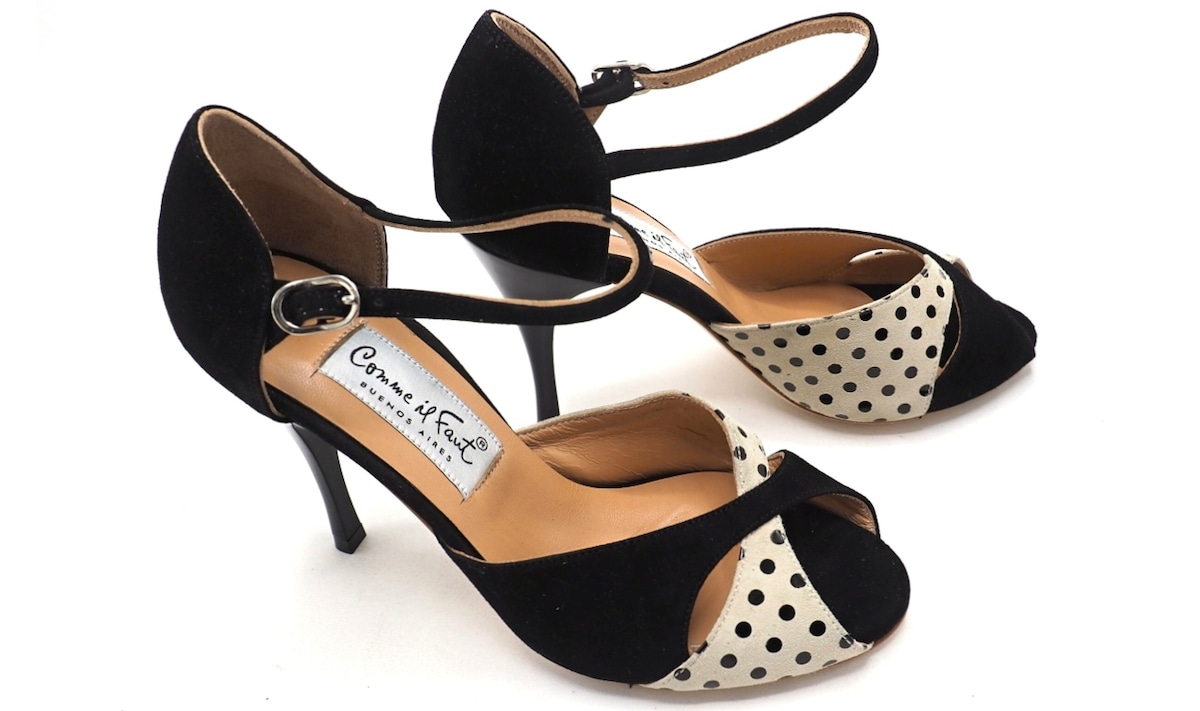 ZAPATOS DE COMME IL FAUT 黒スエード×白水玉バタフライ サイズ37 