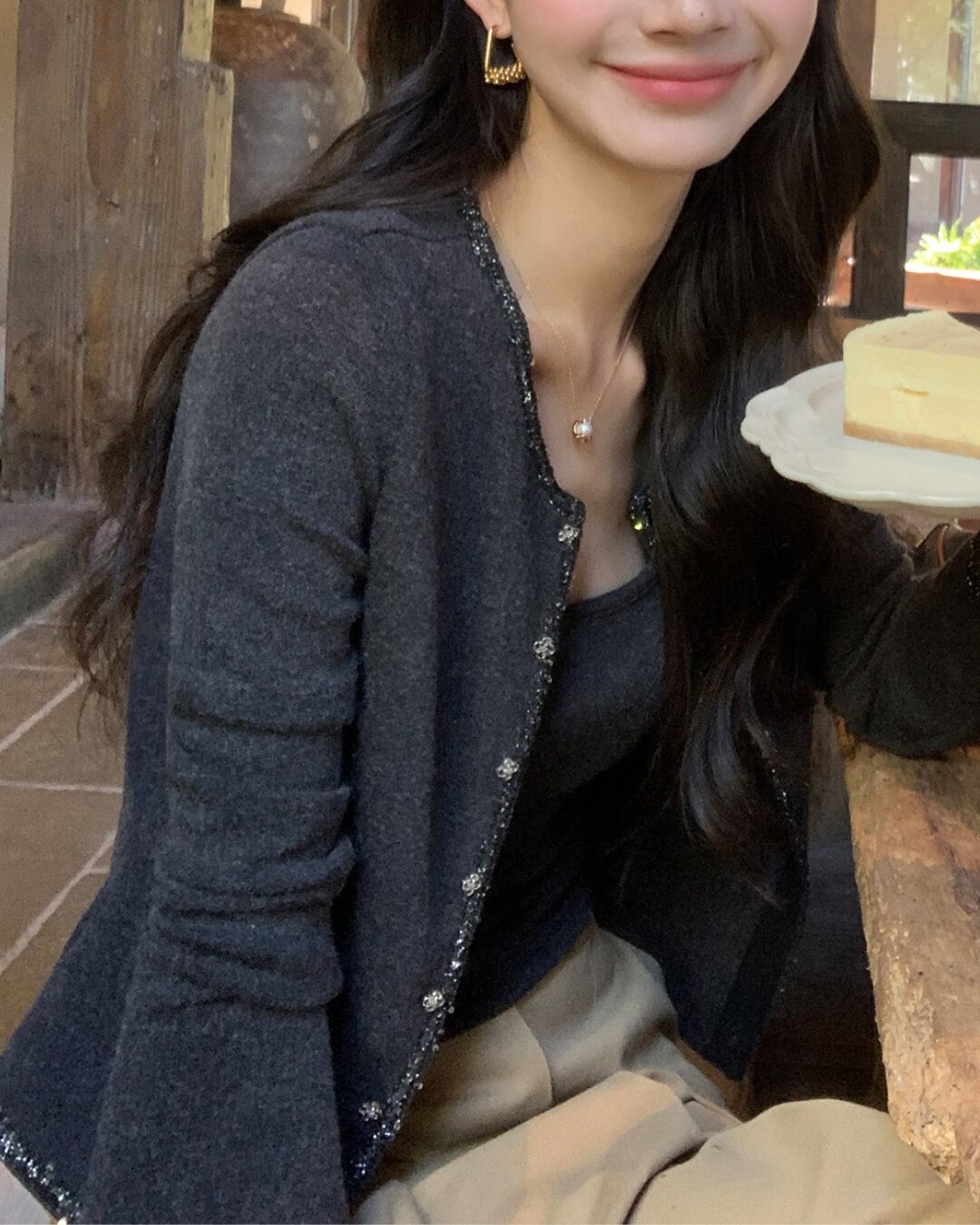 ラメトリムカーディガン×キャミソールセット l5129