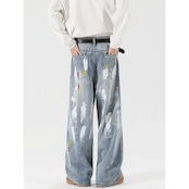 ストリート ウォッシュ加工 ペイントデニムパンツ P272
