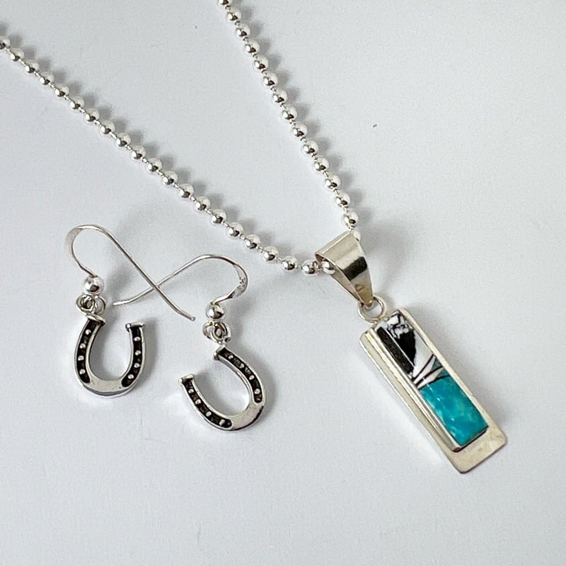 Indian Jewelry 》 ターコイズ インレイペンダント 一点物 ネックレス