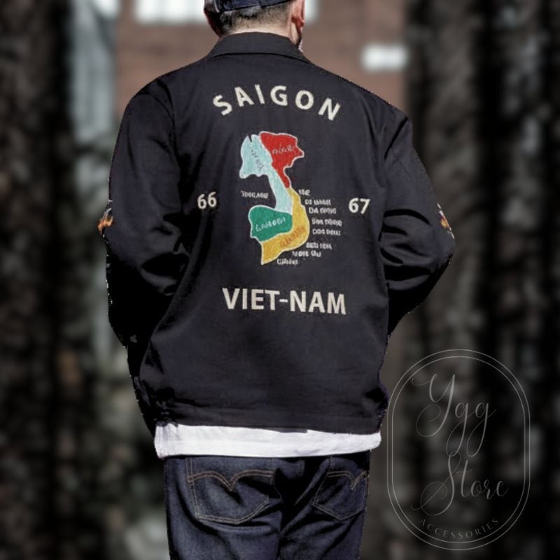 刺繍 ジャケット ベトナム SAIGON VIET-NAM 黒 ブラック ベトジャン