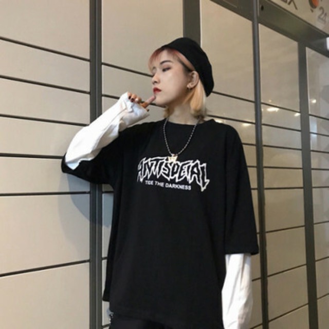 韓国風洋服ファッション通販カジュアル重ね着風長袖男女兼用tシャツ トップス 75shops 韓国風洋服ファッション通販カジュアル重ね着風長袖男女兼用tシャツ トップス 75shops