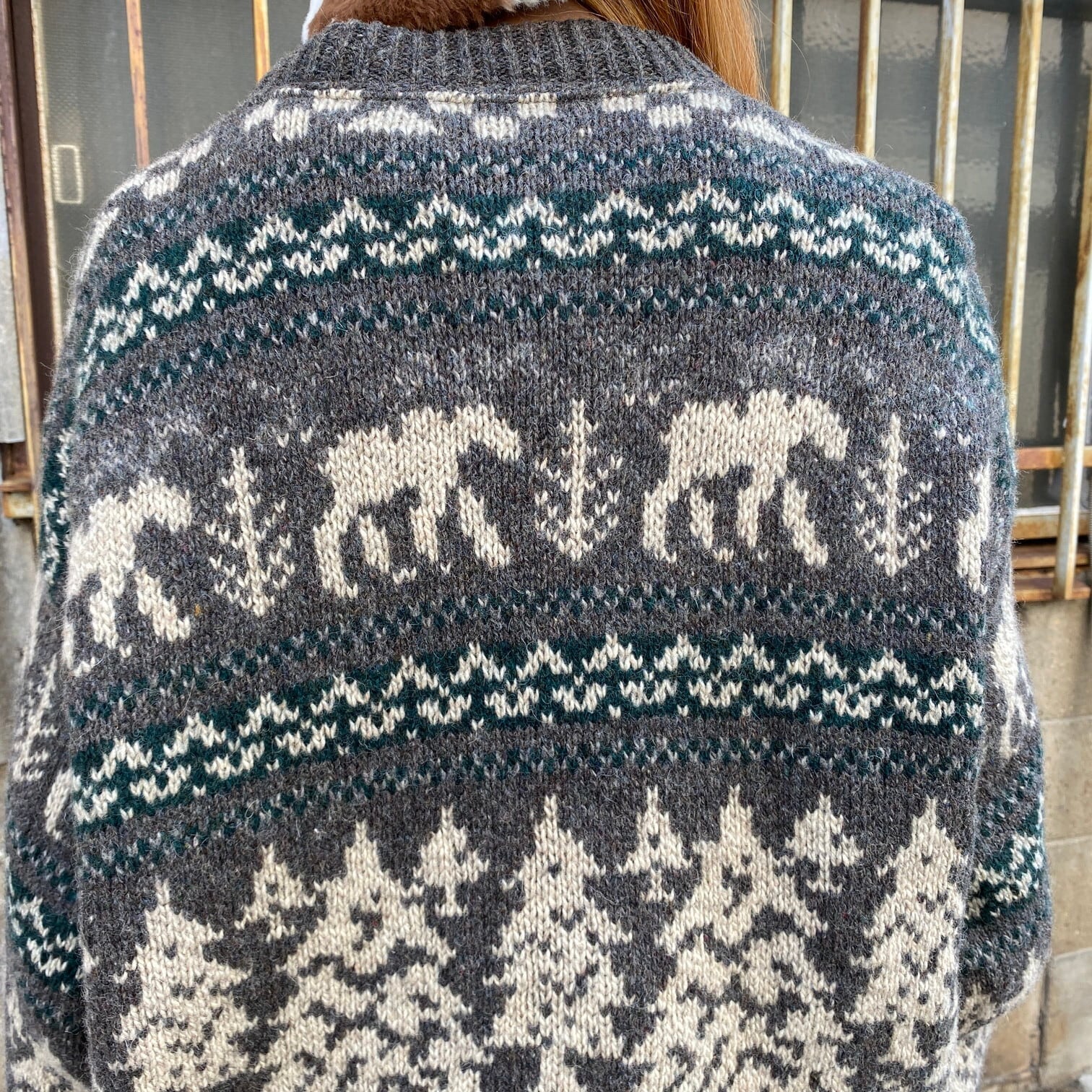 ALPS アルプス アニマル ノルディック柄 ウールニットセーター メンズL