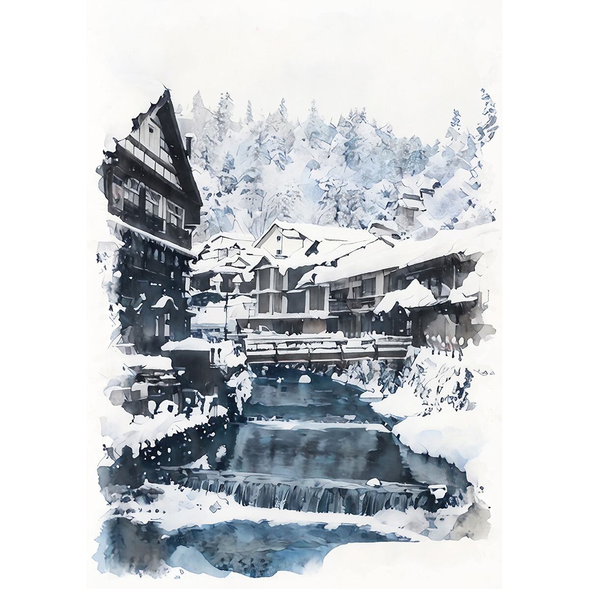 絵画 日本 山形県 銀山温泉 風景画 インテリアアート額付き 水彩画