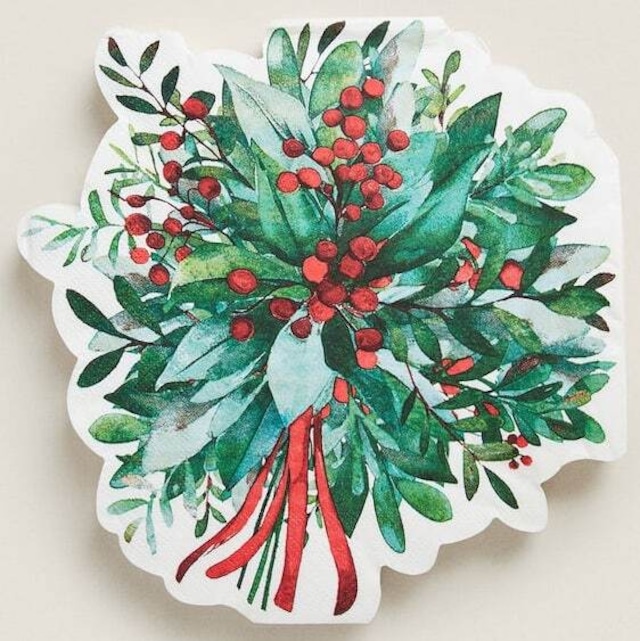 【ZARA HOME】バラ売り1枚 ディナーサイズ ペーパーナプキン ダイカット CHRISTMAS BOUQUET ホワイト