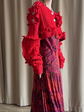 red color frill remake knit cardigan-5151-2