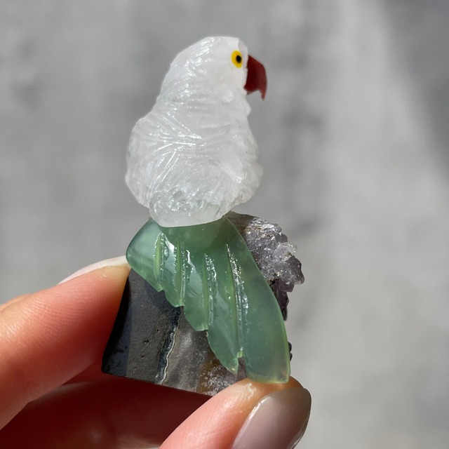 【鳥 on アメジストジオード】⑧《クリアクォーツ×アゲート》鉱物 天然石 パワーストーン インテリア 置石
