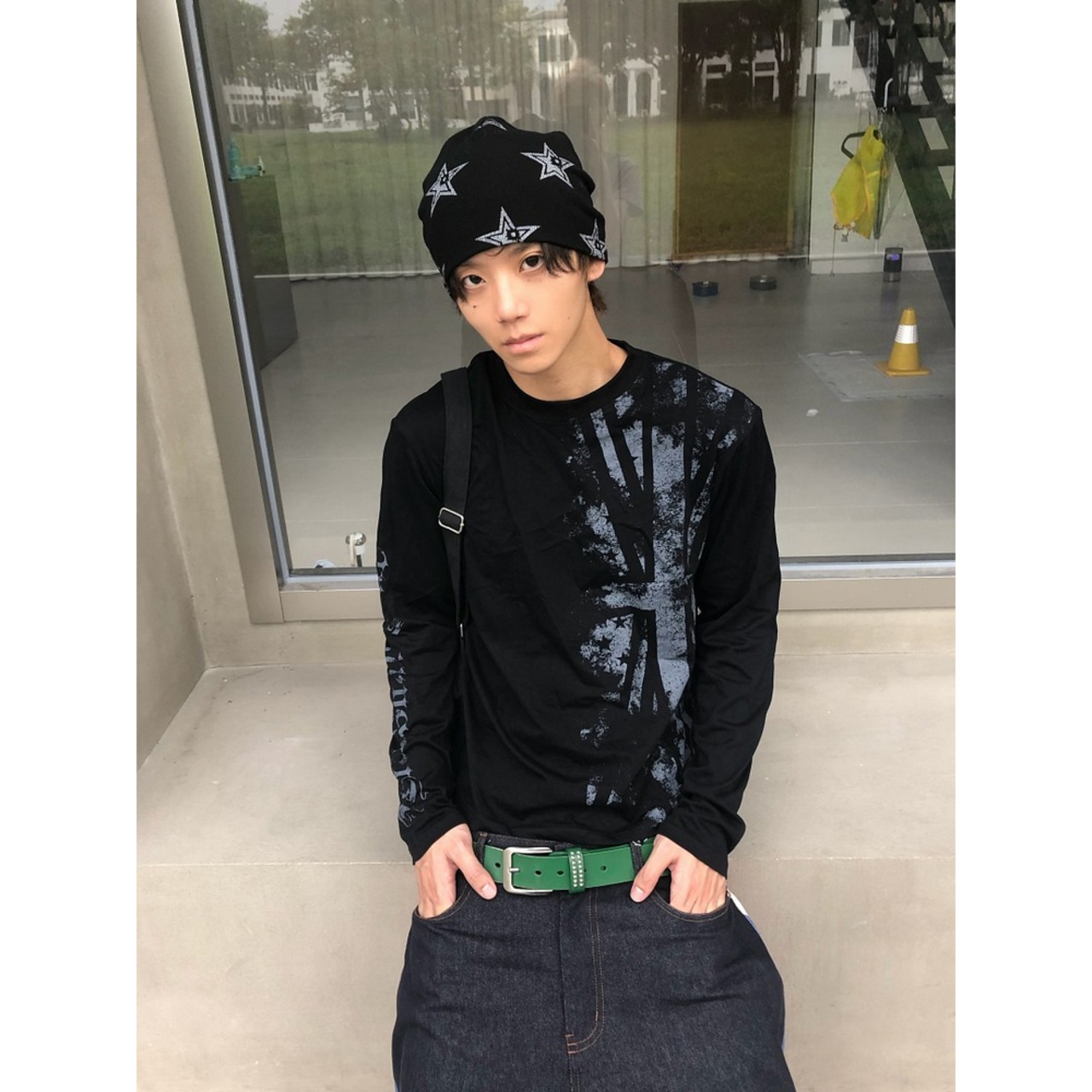 VINTAGE ストリート フラッグプリント ロングTシャツ T2279