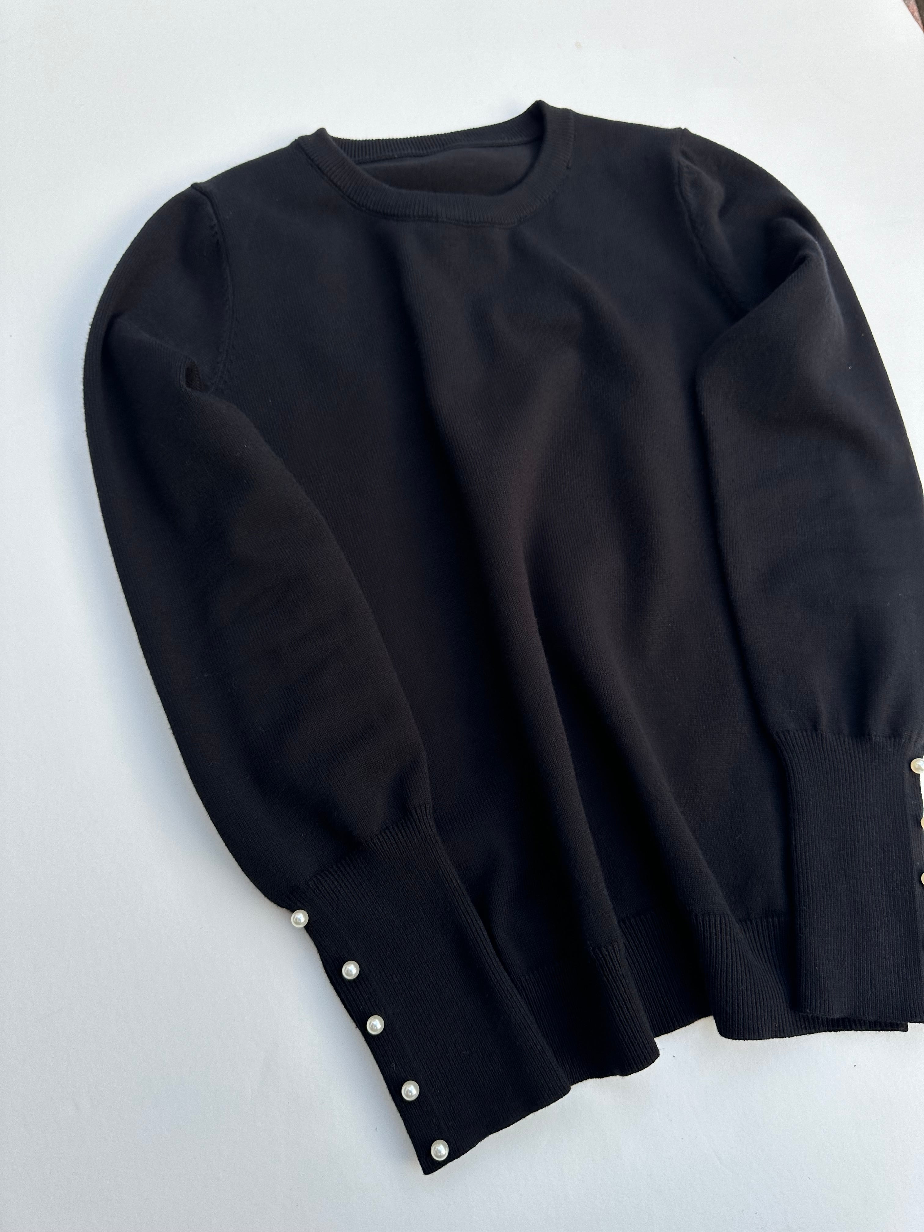 丸首スリーブパールニット