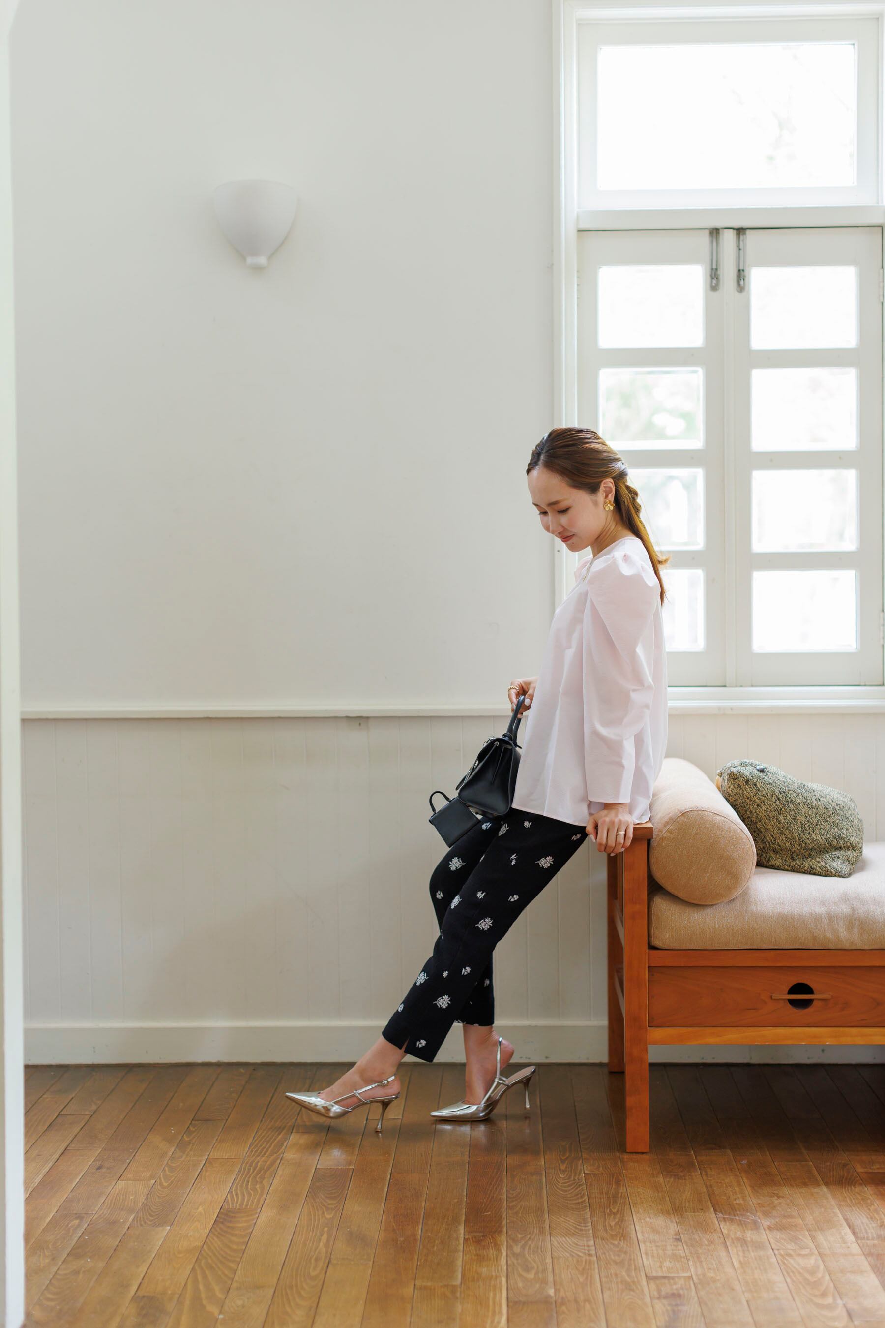 Original embroidery tweed pants | Bluelea