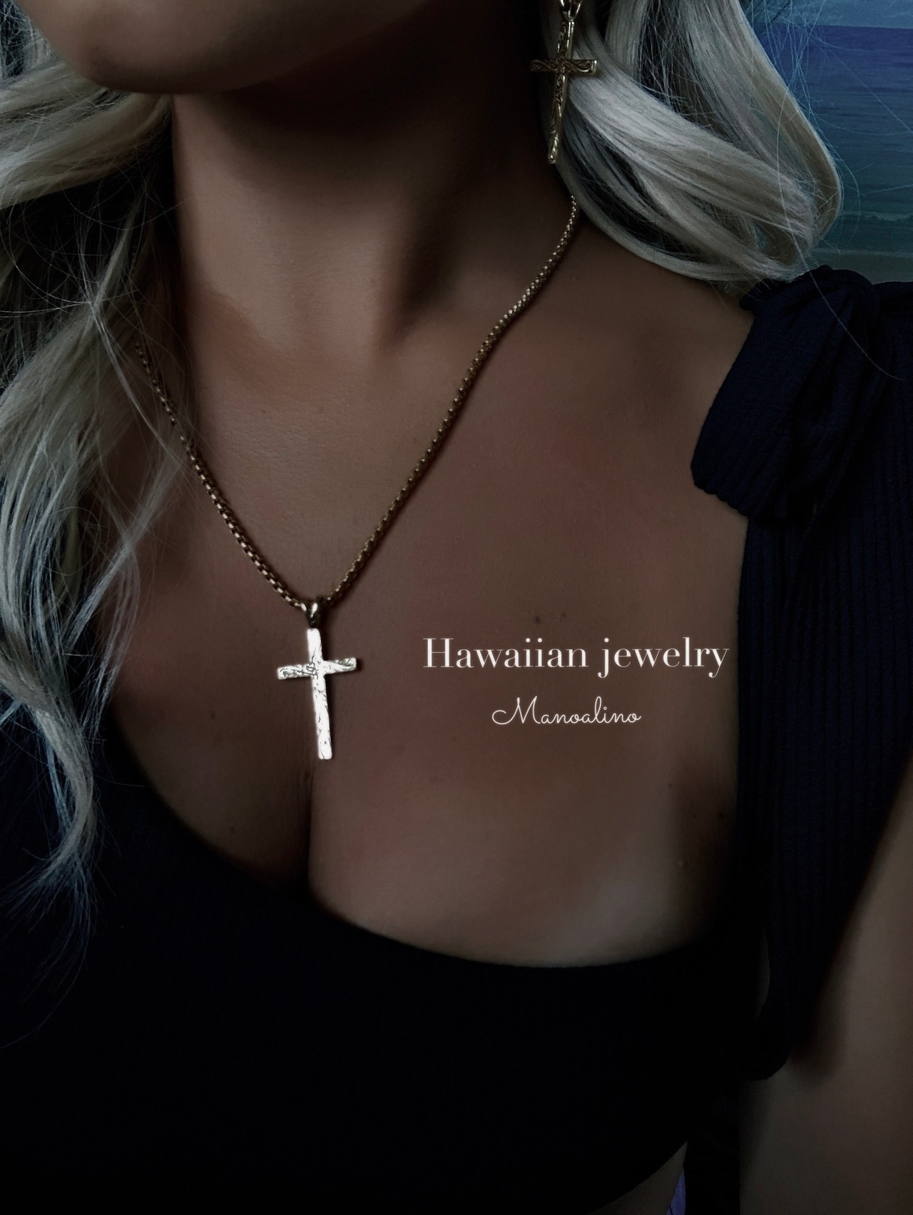 【手彫り】Cross necklace Hawaiian jewelry (ハワイアンジュエリークロスネックレス)