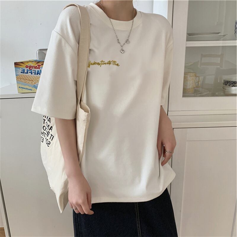 送料無料 夏の女性の面白いかわいい文字刺繡半袖ルーズTシャツ白い