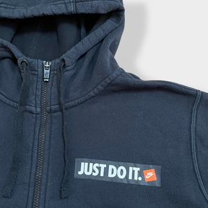 【NIKE】JUST DO IT ワンポイントロゴ プリント ジップアップパーカー フルジップ フーディー hoodie L ナイキ US古着